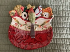 Fitz And Floyd Woodland Holiday Cheese Plate With Spreader. New Without Box.