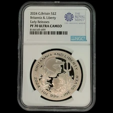 2024 1 Oz Silver Proof NGC PF 70 Great Britain Britannia & Liberty FDOI Royal US