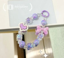 Purple Glossy Heart  Bow Acrylic Phone Or Purse Chain Strap Charm Wristlet