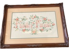 Vintage Cross Stitch Floral Families Are Forever Ornate Wood Carved Frame 27  
