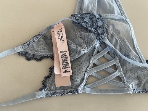 Victoria’s Secret DA Boho Embroidered Thong Panty Blue Mesh & Lace Medium NWT - Picture 3 of 4