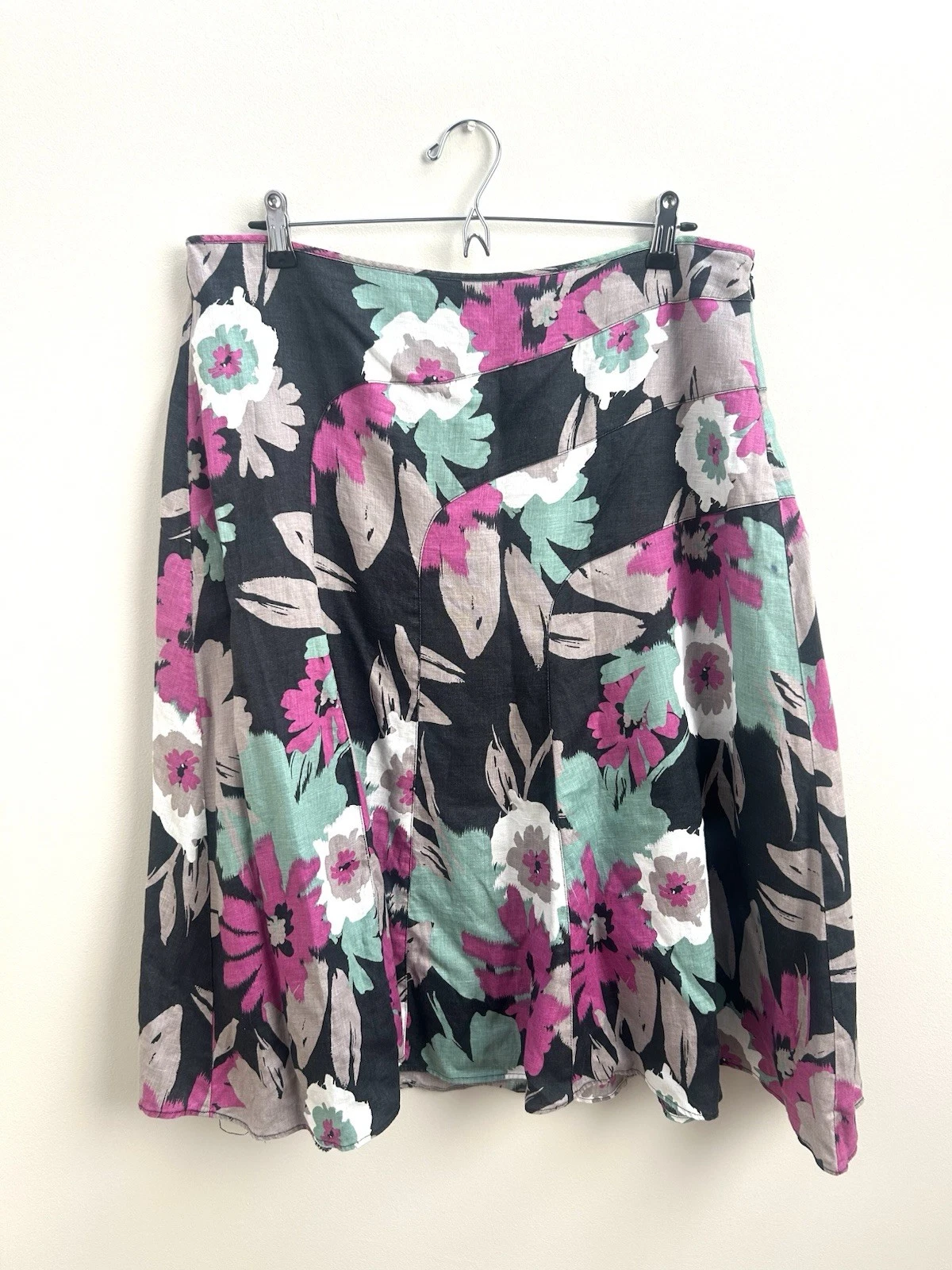Monsoon Y2k linen boho skirt cottage colourful midi flare Size 16