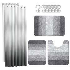 Bathroom Sets with Shower Curtain and Rugs 4 Pcs Ombre Grey - Soft Microfiber