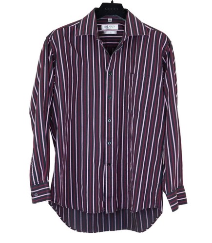 Balmain, Balmain Paris Vintage Stripe Button Down Shirt Navy Burgundy Pink Size M