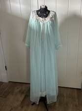 Vintage 1938 Miss Elaine Turquoise Blue Penoir Set Nightgown And Robe