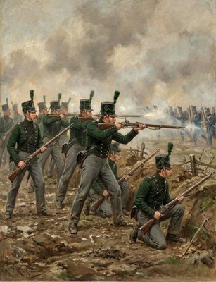 95th RIFLE REGIMENT AT WATERLOO 10x8 inch print.