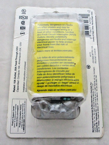 Toma de pared resistente a manipulaciones Leviton AFCI blanca 15A 120V AFTR1-KW nueva - Imagen 3 de 4