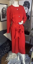 Red Albert Nipon Vtg Silk Belted Dress Sz 8 W Jewel Buttons -pristine  