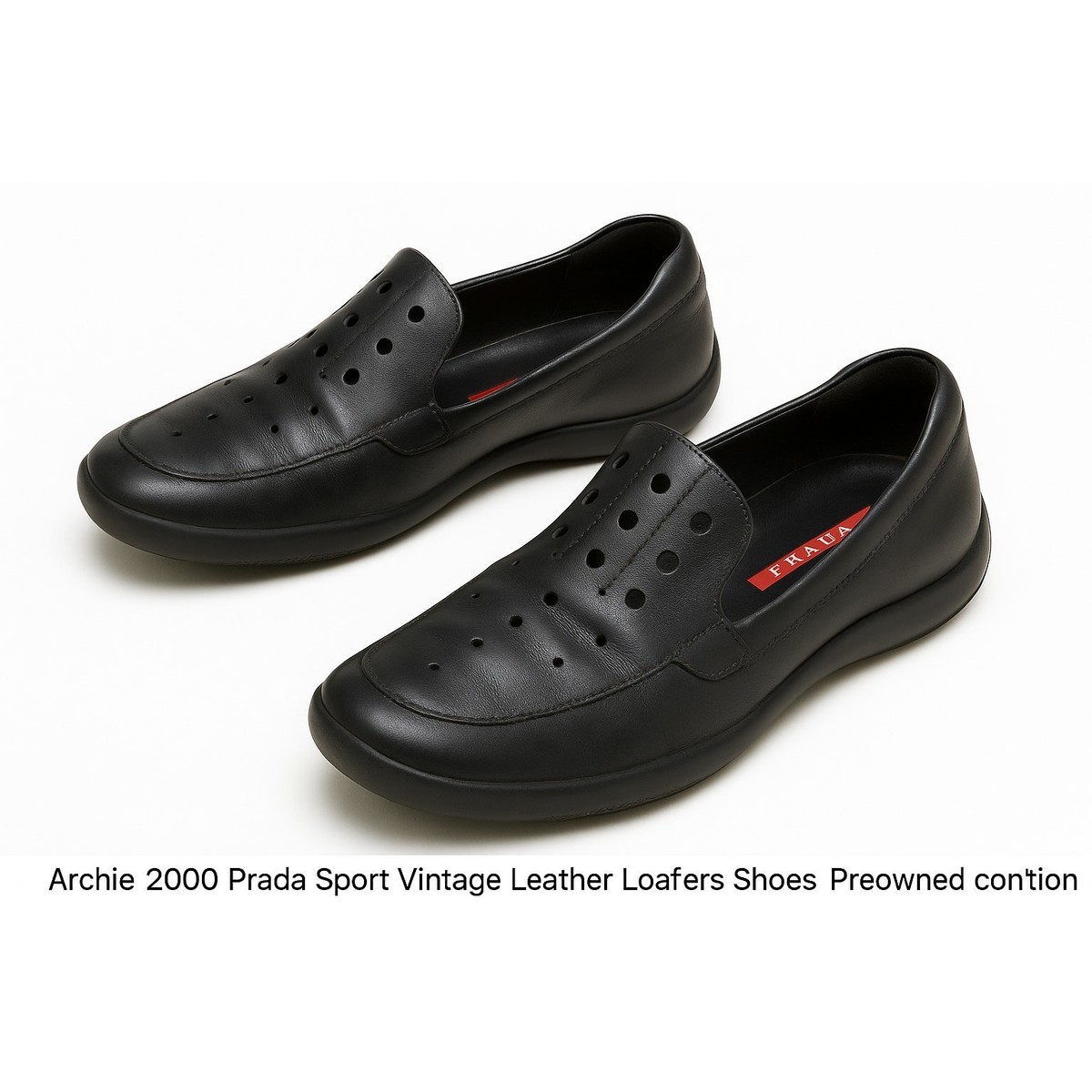 Archive 2000s Prada Sport Black Leather Loafers Shoes Size 39