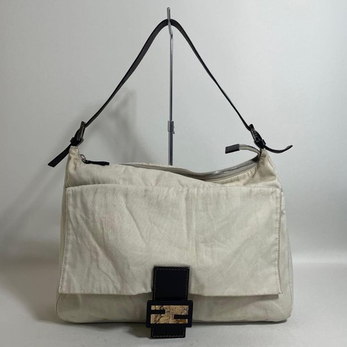FENDI Mamma Bucket One Shoulder Bag Canvas Off-white Buckle Vintage From Japan