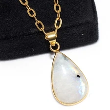 Classy Rainbow Moonstone Golden Plated Gemstone Handmade Necklace 19" JW