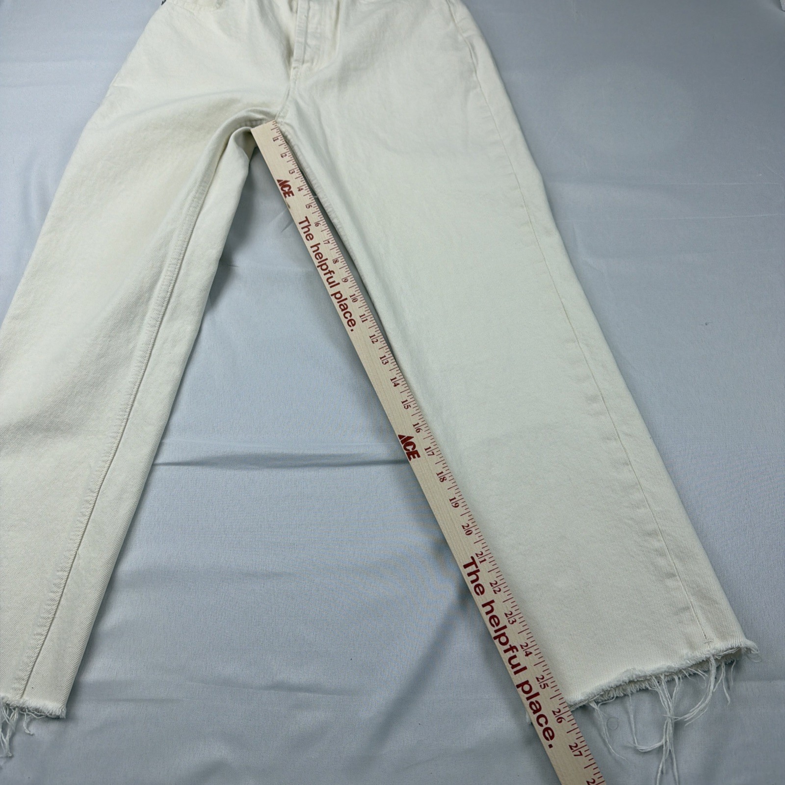 Zara Women’s Off White Straight High Rise Raw Hem Jeans Size 25x26  Neutral Chic thumbnail 5