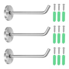 3Pcs Stainless Steel Coat Hooks, 4.8x0.3" Elephant Nose Hooks, Silver
