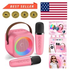Mini Karaoke Machine with 2 Wireless Mics  Lights - Perfect Gift for Kids 