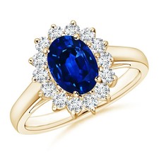 Angara Lab Grown Blue Sapphire Ring with Lab Diamond Halo in 14K Gold (8x6MM)