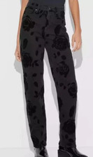 NEW Wild Fable Women's Black Floral Flocked High Rise Straight Jeans Size 12