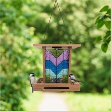 Wild Bird Lovers 24385 Solar Light Seed Feeder with Stained Glass Design Ceda...