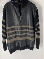 Maxini Mens Black Leather Long Sleeve 1/4 Zip Pullover Sweater Size XL