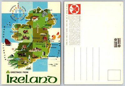 Greetings From Ireland Vintage Map Postcard John Hinde Dublin Belfast Galway