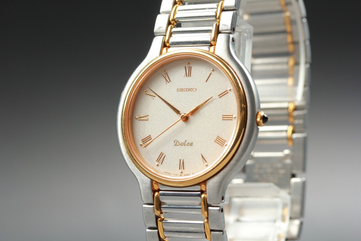 Vintage 1990 Seiko Dolce 7741-6050 Two-Tone Roman Quartz Mens