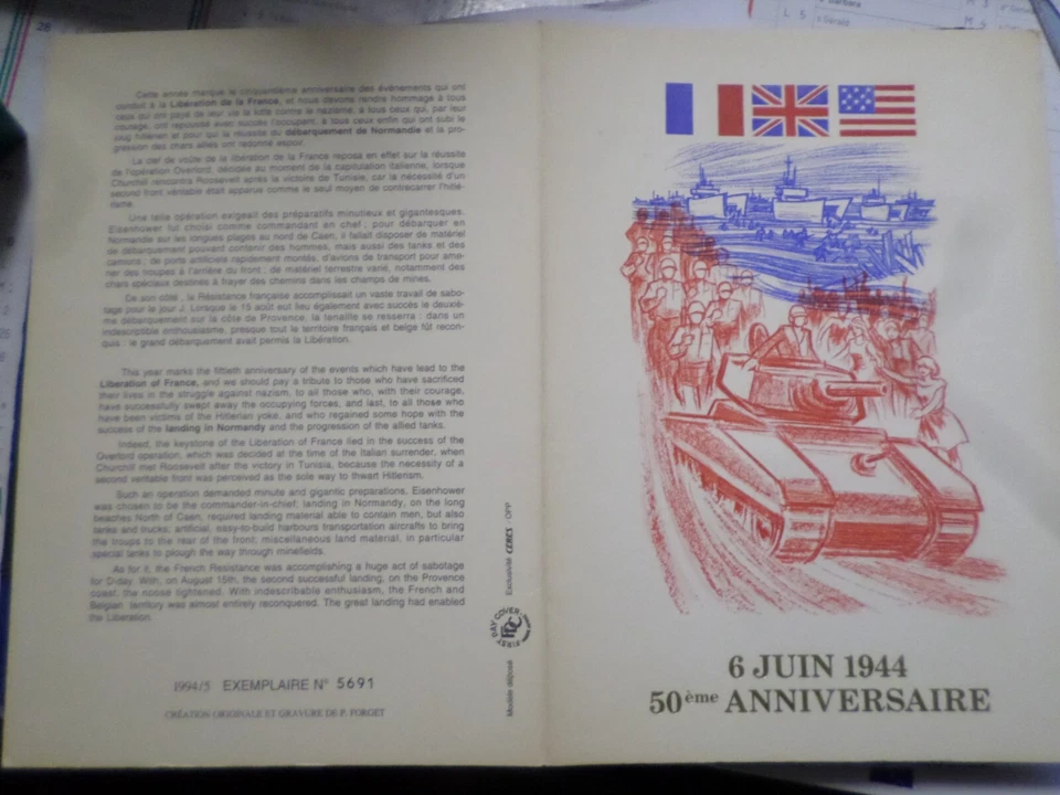 France 1994, Landing Normandy Document Ceres 1° Day Stamp 2887/88, FDC - Image 2 of 2