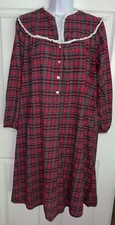 Lanz of Salzburg Sz Small Plaid Flannel Cotton Nightgown Lace Trim EUC