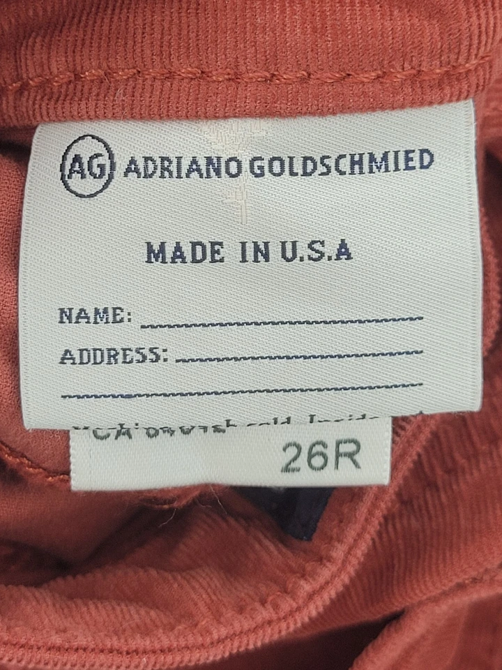 Pantalones AG Adriano Goldschmied para mujer 26R naranja quemado pana súper ajustados Foto 3 de 4