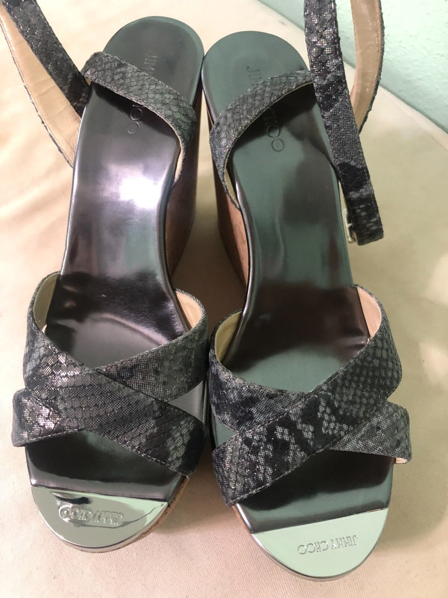 NEW Jimmy Choo Papyrus Wedge Sandals Snake Leather Cork Heels EU