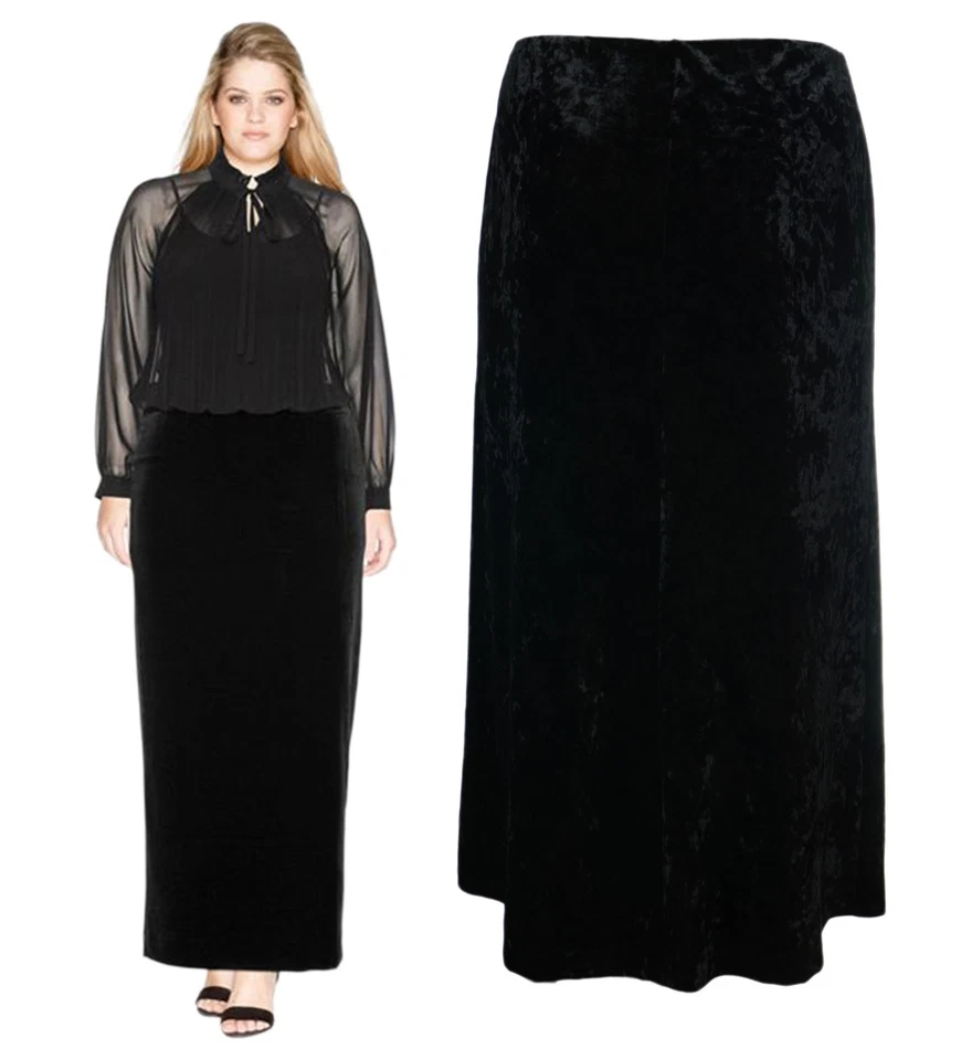 Long Black Crush Velvet Skirts Gothic Hints 38 Inch Length Womens Plus Size - Image 3 of 4