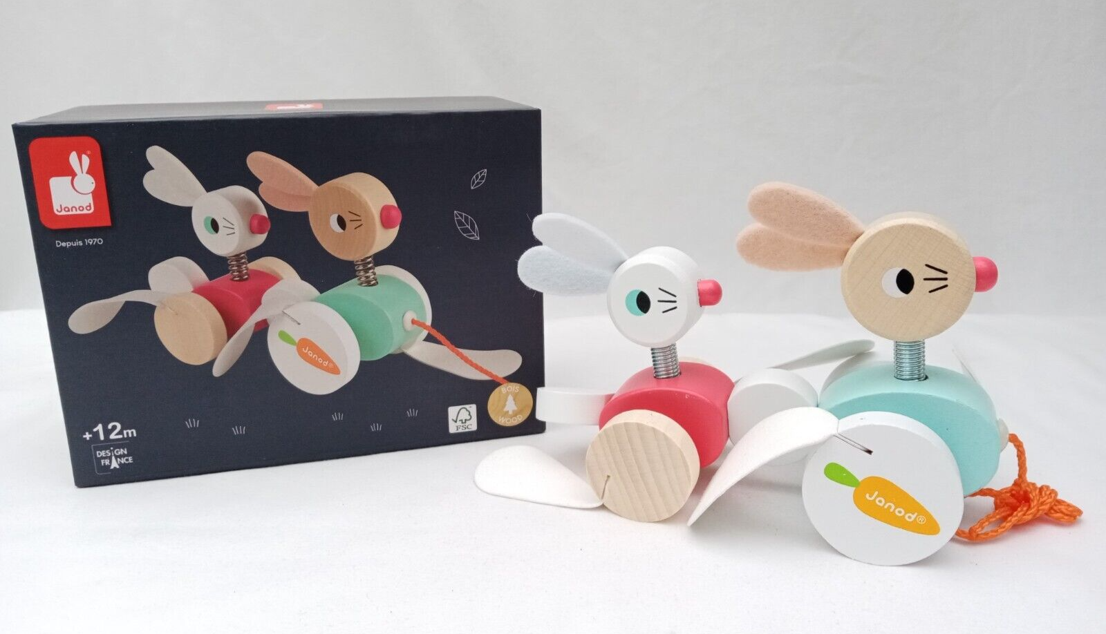 Janod Zigolos Pull-Along Rabbits Wooden Crafted Toy