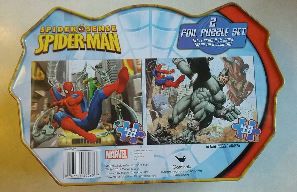 2 rompecabezas de aluminio Marvel Spider-Man 48 piezas en estuche de hojalata ~ 11" X 14" Foto 2 de 3