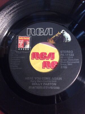 Dolly Parton 45 Vinyl 7'' Here You Come Again & Me And Little Andy 1977 RCA LP