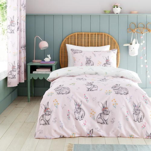 Catherine Lansfield Bunny Tails Ditsy Flower Kids Duvet Cover Bedroom Range Pink - Picture 2 of 59