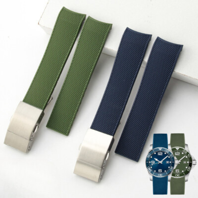 Waterproof Curved Silicone Rubber Watch Band Strap 21mm for Longines Conquest
