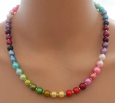 Halskette Glasperlen Seidenmatt Mehrfarbig,  Bunt, Regenbogen  441f - Bild 1 von 4