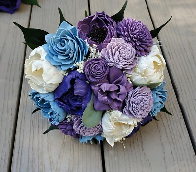 Purple Lavender Dusty Blue Bridal Bouquet Sola Wood Wedding Bridesmaid  Flowers | eBay