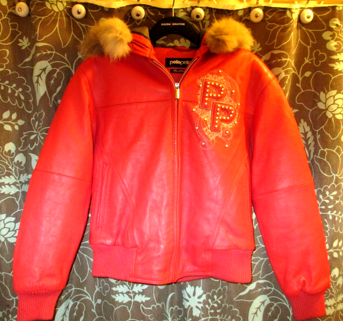 Womens Red PELLE PELLE Marc Buchanan Leather Jacket Fox Trim