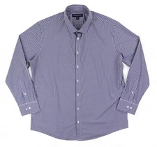 MIzzen+Main Leeward Dress Shirt Mens XXL Trim Navy Blue Microchecks Button Up