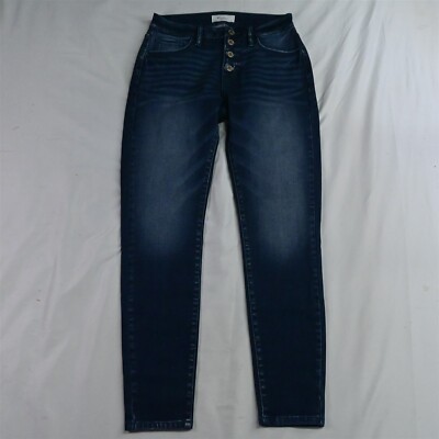 NEW KanCan 3 / 25 High Rise Skinny Exposed Button Fly Dark Denim Womens Jeans