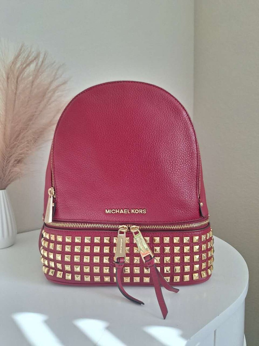 Michael Kors Cherry Red Pebbled Leather Mini Backpack with Gold Hardware Michael Kors Red Grained Leather Mini Rhea Backpack Michael  main image 2