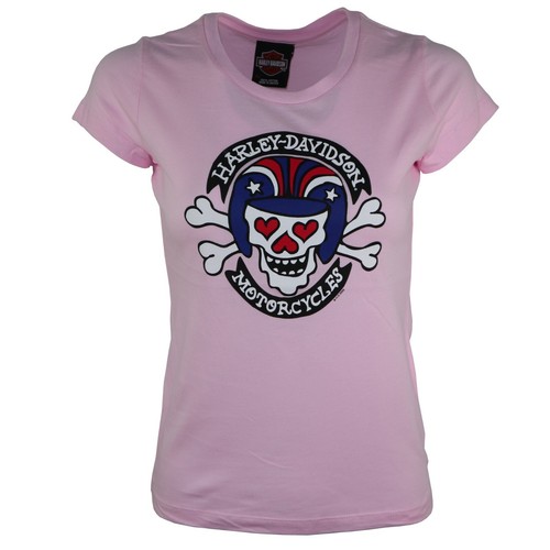 Adult Girls Harley Davidson Cotton Pink Graphic Summer Quality T shirts Tops 140 - Picture 2 of 2