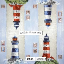 (2144) TWO Individual Paper LUNCHEON Decoupage Napkins - LIGHTHOUSE COAST OCEAN