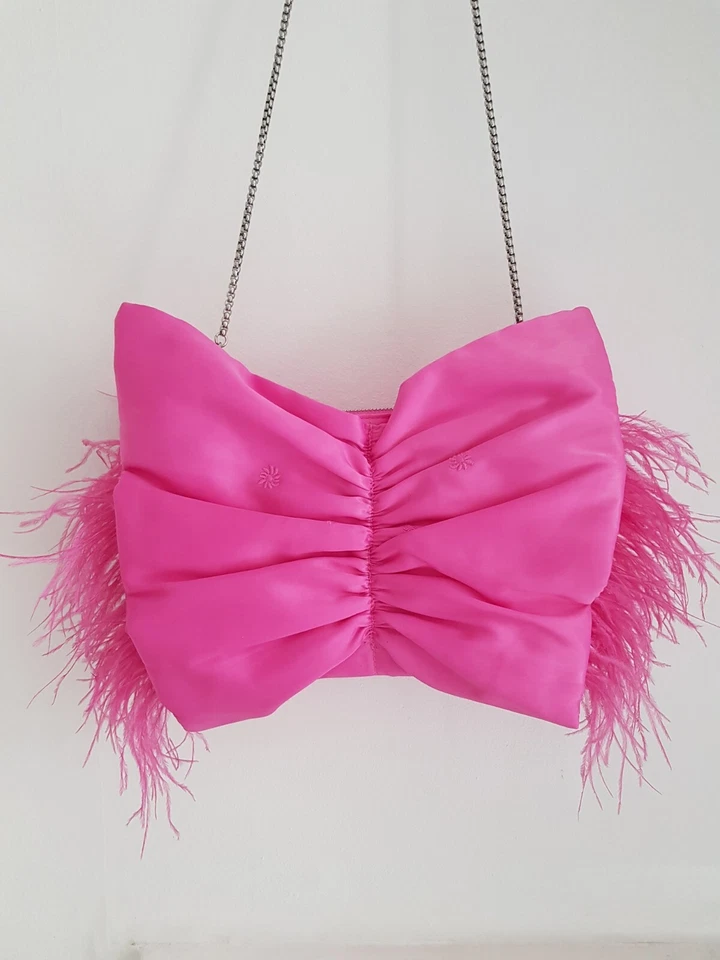 Zara Pink Satin & Feather Evening Bag New Limited Metaverse Collection Rare - Image 2 of 4