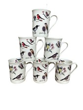 6x bird mugs fine bone china shape panama tea cofee blue tit magpie goldfinch