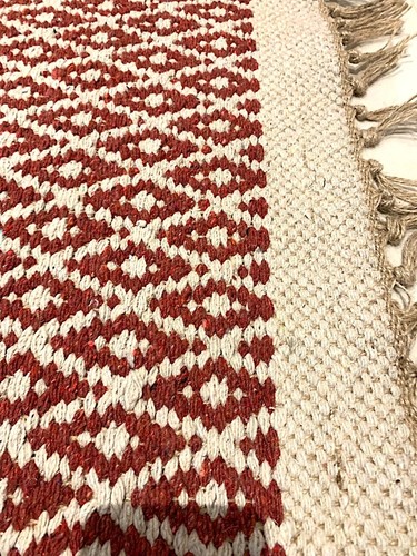 Red Geometric Handmade Natural Recycled Cotton & Jute Washable Kilim Rugs Runner - Picture 5 of 16