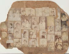 VINTAGE COLLAGE OF SMALL PHOTOS OF BABIES, SMILING WOMEN   MEN