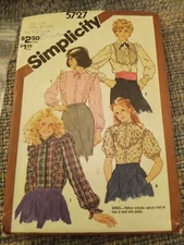 Vtg 1980s Simplicity Pattern 5727 Blouse  Misses 11/12 cut & Complete 