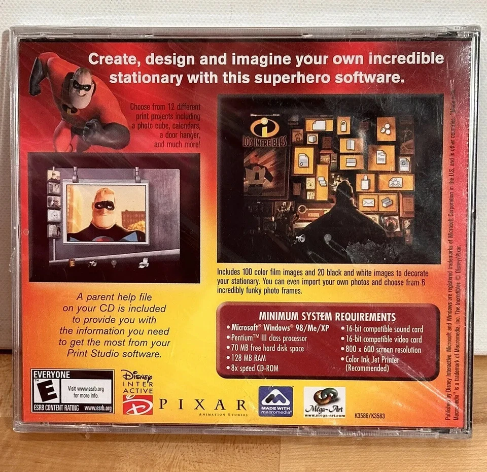 The Incredibles Movie PC-CD ROM Print Studio 1998 Disney Pixar, Brand New Sealed - Image 2 of 4
