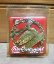 Unique Pewter Seasons Greetings Maine Loon Souvenir Tree Ornament 2.5" USA Made