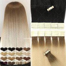 Traceless Tape In 100% Remy Human Hair Extensions Full Head Skin Weft Thick 60PC